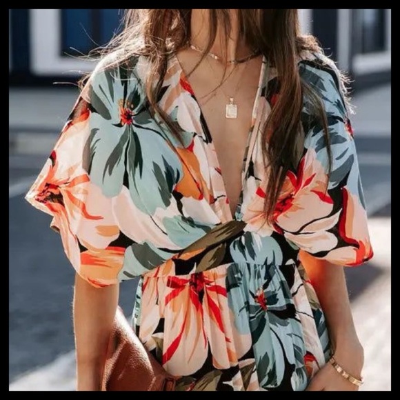 Floral Kimono Midi Dress With Slits - Picture 6 of 8